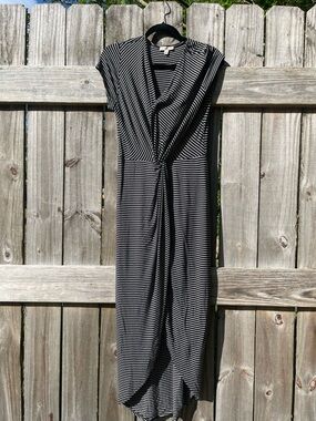 Rolla Coster Black & White Striped Knot-Front Maxi Dress